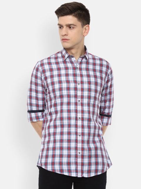 

Van Heusen Sport Men White & Maroon Slim Fit Checked Pure Cotton Casual Shirt