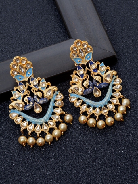 

AVANT-GARDE PARIS Blue & Gold-Toned Beaded Handcrafted Chandbalis Earrings