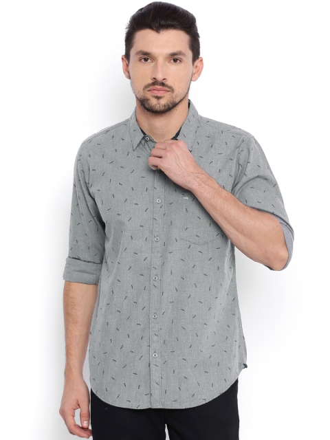 

Basics Men Grey Slim Fit Printed Casual Shirt