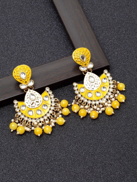 

AVANT-GARDE PARIS Gold-Toned & Yellow Circular Chandbalis Earrings