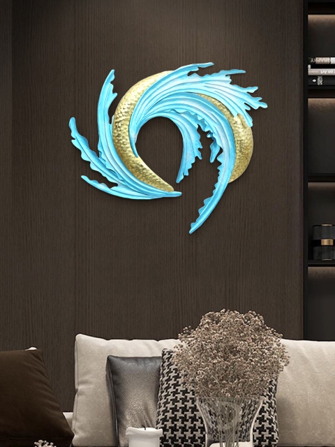 

Aapno Rajasthan Blue & Gold-Toned Metal Wave Wall Decor