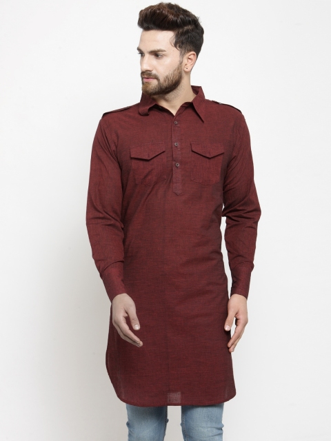 

Enchanted Drapes Men Maroon Pathani Kurta