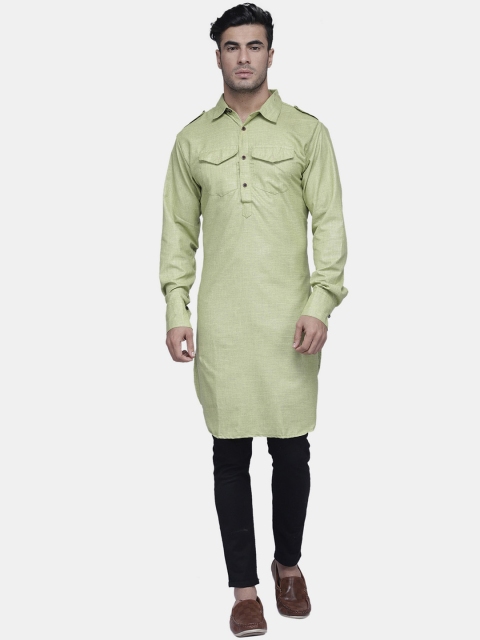 

Enchanted Drapes Men Green Pure Cotton Pathani Kurta