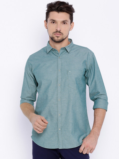

Basics Men Green Slim Fit Striped Casual Shirt