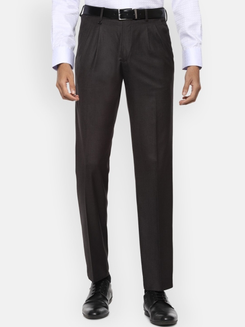 

Van Heusen Men Black Textured Pleated Trousers