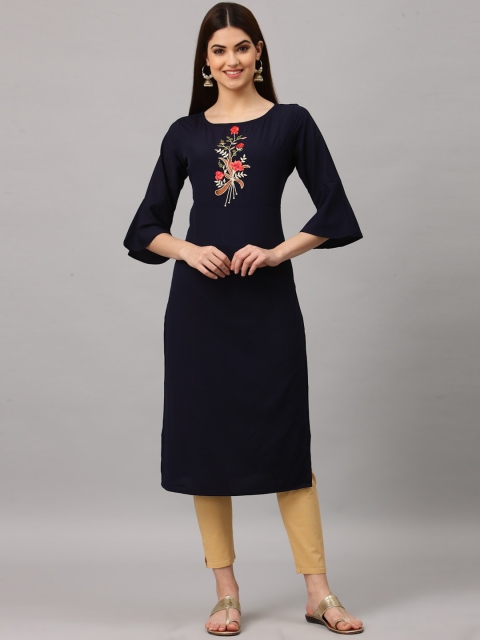 

ALC Creations Women Navy Blue & Pink Ethnic Motifs Yoke Design Thread Work Kurta