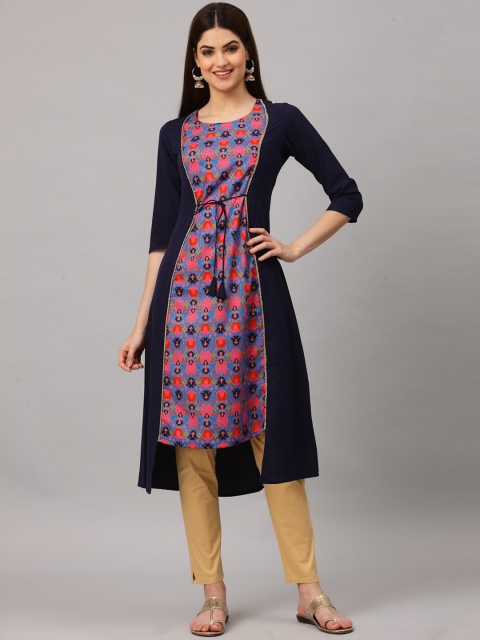 

ALC Creations Women Navy Blue & Pink Ethnic Motifs Printed Kurta