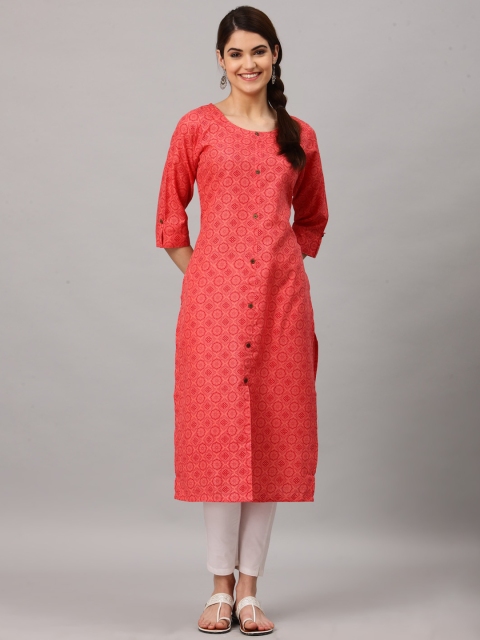 

ALC Creations Women Pink Geometric Block Printed Pure Cotton Kurta