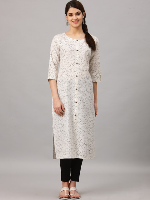 

ALC Creations Women White & Grey Ethnic Motifs Printed Pure Cotton Kurta