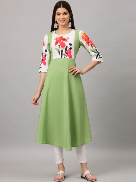 

ALC Creations Women Green & White Floral Yoke Design Kurta