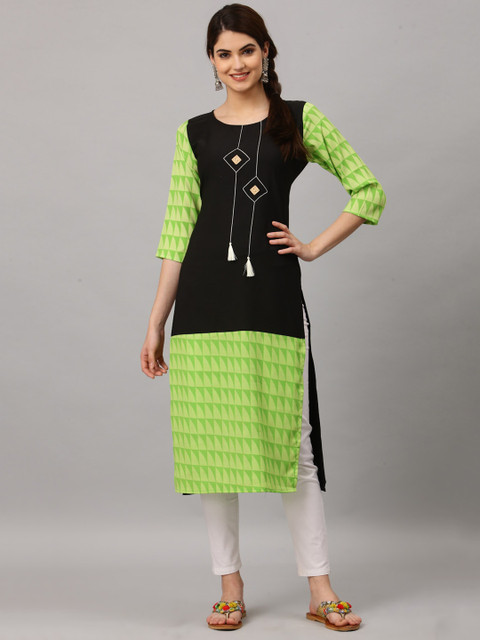 

ALC Creations Women Green Geometric Embroidered Keyhole Neck Thread Work Kurta