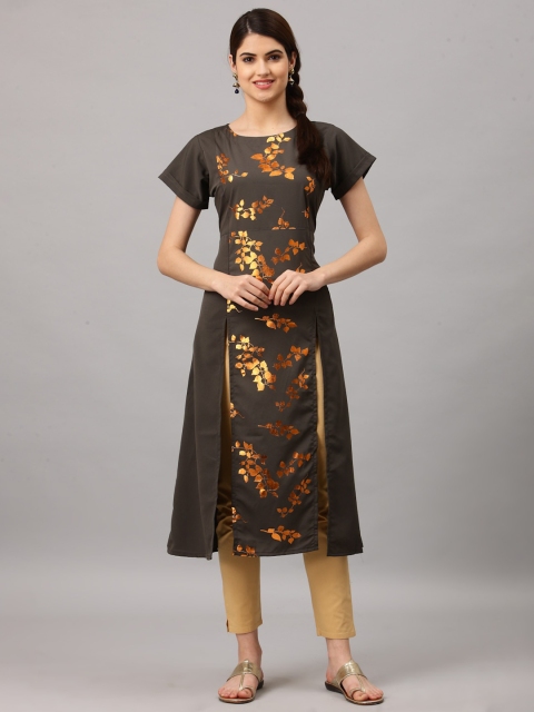

ALC Creations Women Grey & Gold-Toned Ethnic Motifs Foil Printed Kurta