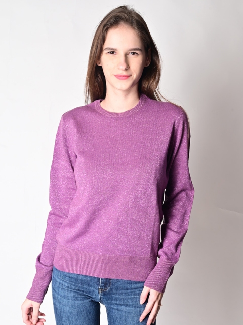 

NoBarr Women Purple Solid Full Sleeves Pullover Sweater