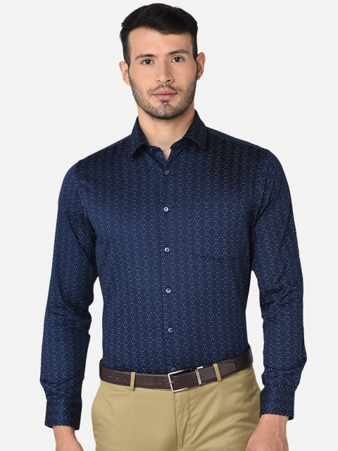 

Oxemberg Men Navy Blue Classic Slim Fit Printed Formal Shirt