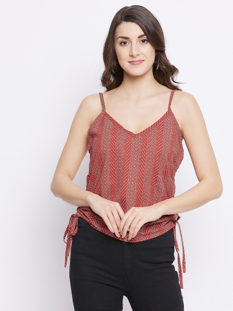 

SECRETS BY ZEROKAATA Maroon Geometric Print Georgette Top