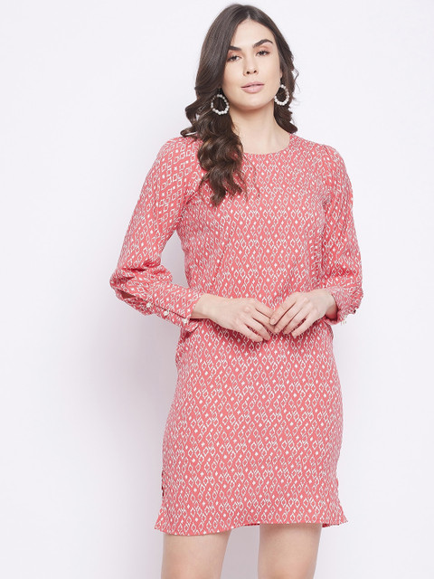 

SECRETS BY ZEROKAATA Red Printed Georgette Sheath Dress