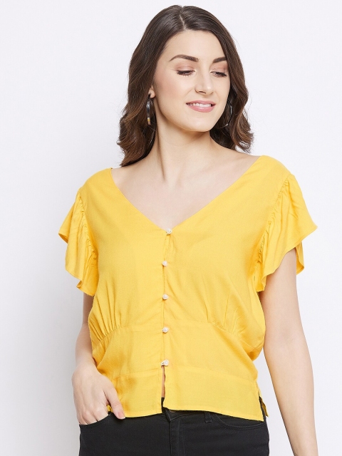 

SECRETS BY ZEROKAATA Yellow Cinched Waist Top