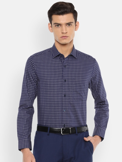 

Louis Philippe Men Navy Blue Slim Fit Checked Pure Cotton Formal Shirt