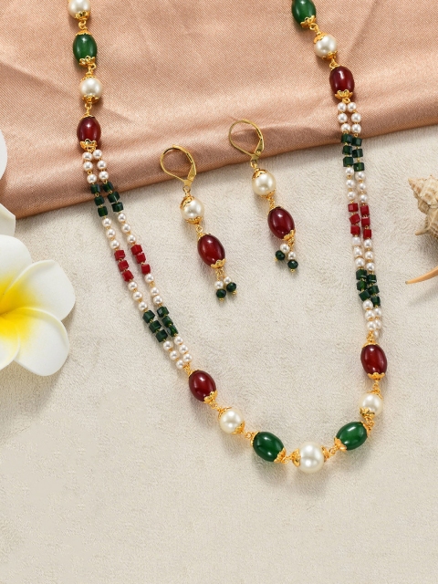 

Yellow Chimes Gold-Plated Multicolored Beaded Multi-Layered Jewellery Set
