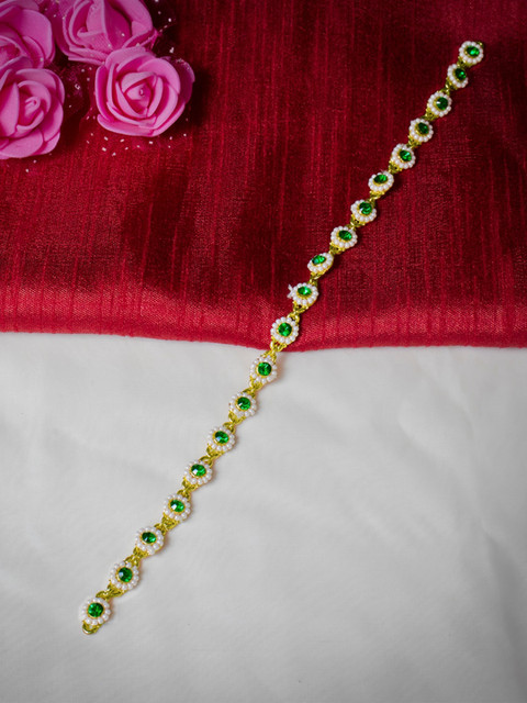 

MORKANTH JEWELLERY Gold-Plated Green & White Kundan-Studded Mathapatti