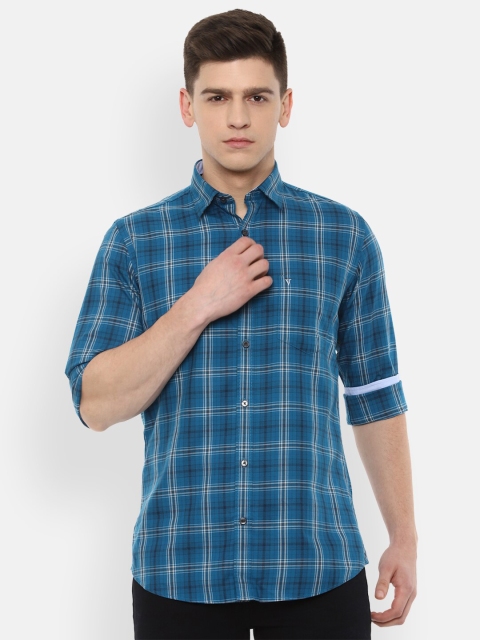 

Van Heusen Sport Men Blue Slim Fit Tartan Checked Pure Cotton Casual Shirt