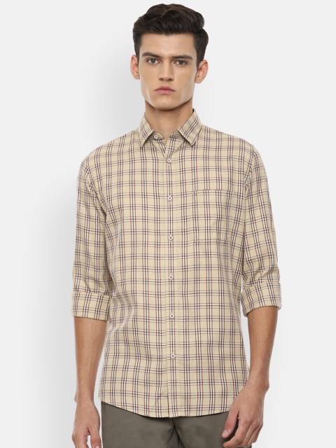 

Van Heusen Sport Men Khaki & Blue Slim Fit Checked Pure Cotton Casual Shirt