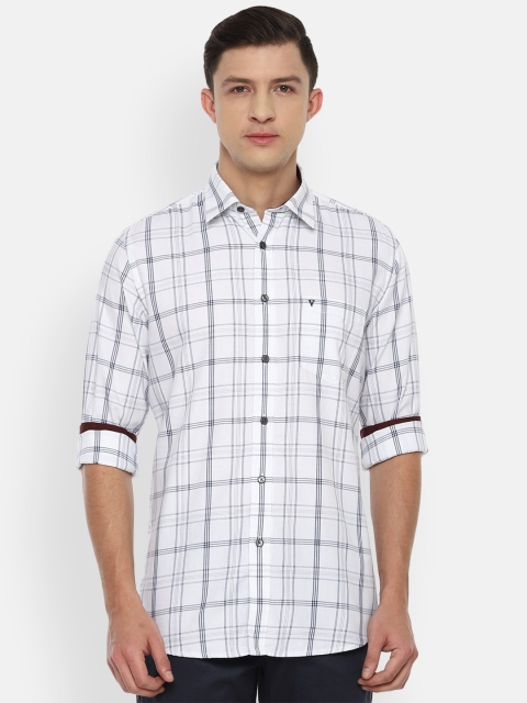 

Van Heusen Sport Men White & Blue Slim Fit Checked Pure Cotton Casual Shirt