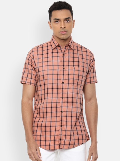 

Van Heusen Sport Men Peach-Coloured Slim Fit Checked Pure Cotton Casual Shirt