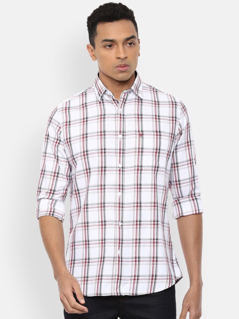 

Van Heusen Sport Men White & Red Slim Fit Checked Pure Cotton Casual Shirt
