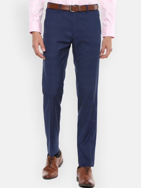 

Van Heusen Men Navy Blue Checked Slim Fit Trousers