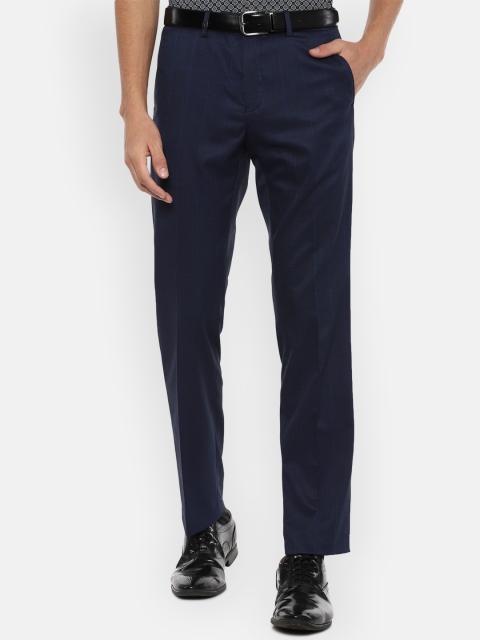 

Van Heusen Men Navy Blue Checked Slim Fit Trousers