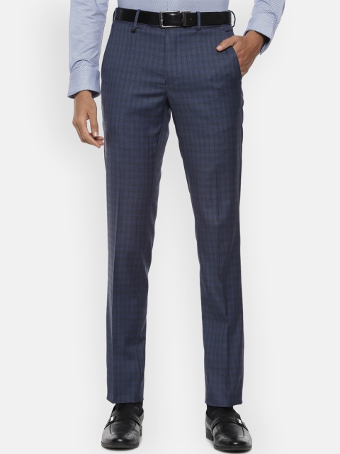 

Van Heusen Men Navy Blue Checked Slim Fit Trousers
