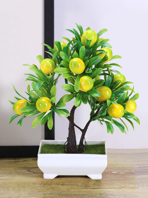 

TIED RIBBONS Green & Yellow Artificial Lime Bonsai Plant Tree with Pot
