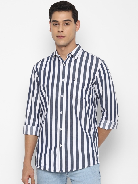 

Allen Solly Men White Slim Fit Striped Pure Cotton Casual Shirt