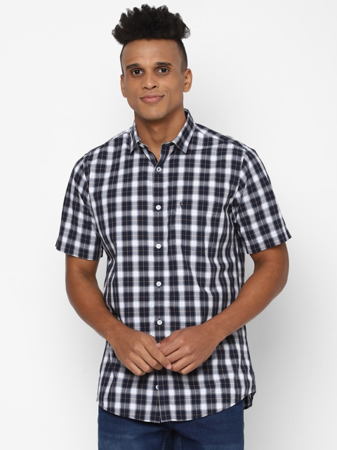 

Allen Solly Men Navy Blue Slim Fit Checked Pure Cotton Casual Shirt