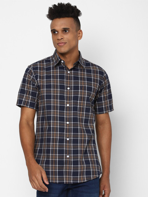 

Allen Solly Men Navy Blue & Brown Slim Fit Tartan Checked Casual Shirt
