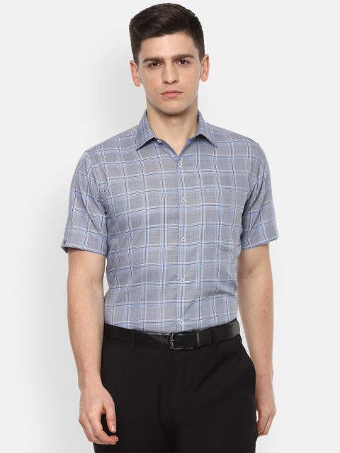 

Van Heusen Men Blue Checked Pure Cotton Formal Shirt