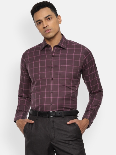 

Van Heusen Men Maroon Slim Fit Windowpane Checks Checked Formal Shirt