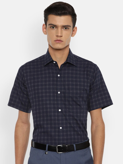 

Van Heusen Men Navy Blue Checked Pure Cotton Formal Shirt
