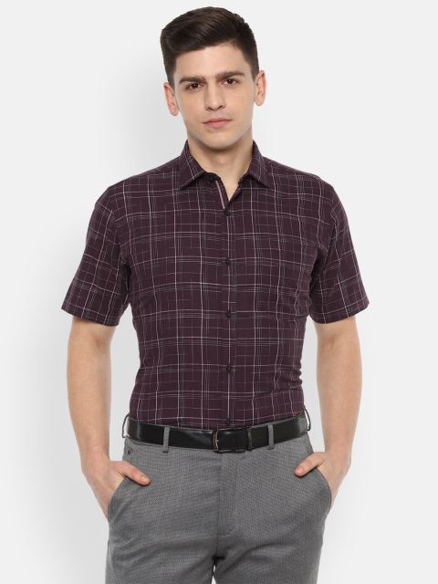 

Van Heusen Men Burgundy Checked Pure Cotton Formal Shirt