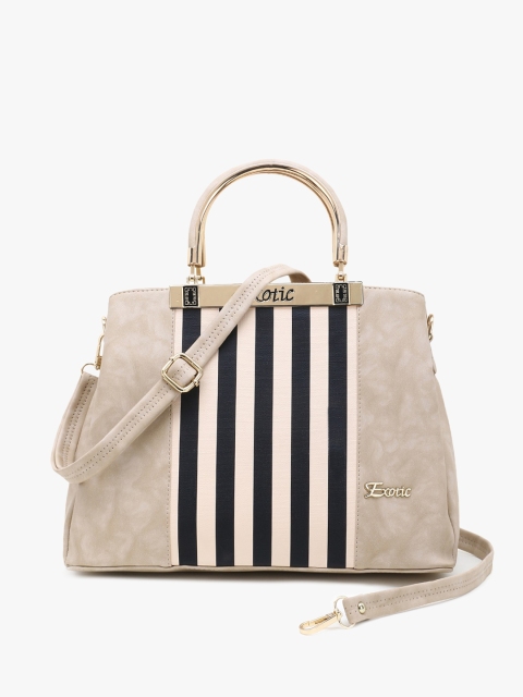 

Exotic Woman Cream-Coloured Striped PU Structured Handheld Bag