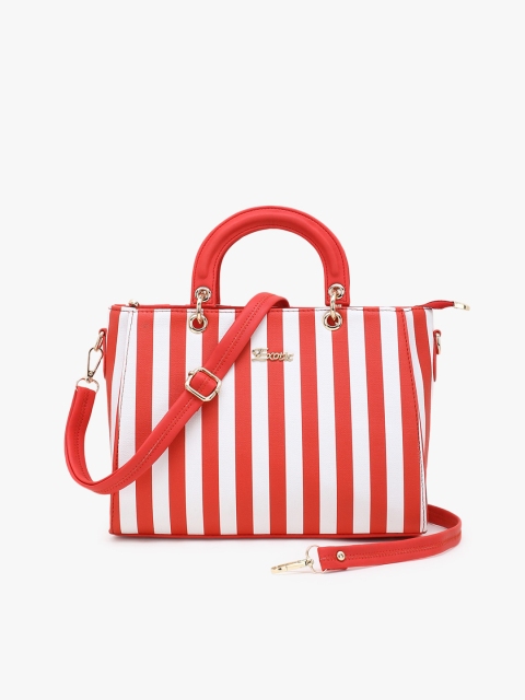 

Exotic Red Striped PU Structured Handheld Bag