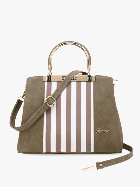 

Exotic Olive Green Striped PU Structured Handheld Bag