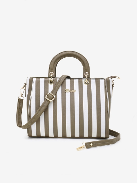 

Exotic Olive Green & White Striped PU Structured Handheld Bag