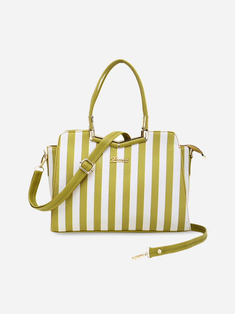 

Exotic Green & White Striped PU Oversized Structured Handheld Bag