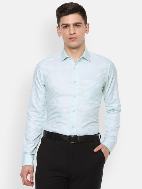

Van Heusen Men Turquoise Blue Textured Slim Fit Pure Cotton Formal Shirt