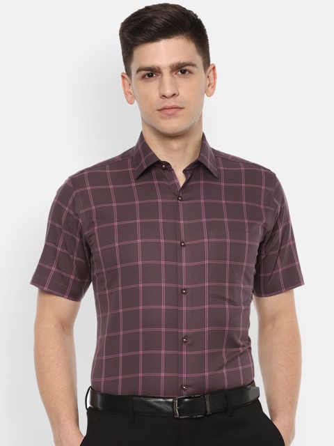 

Van Heusen Men Maroon Windowpane Checks Checked Pure Cotton Formal Shirt