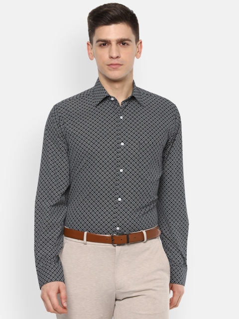 

Van Heusen Men Grey & Black Micro Ditsy Printed Pure Cotton Formal Shirt