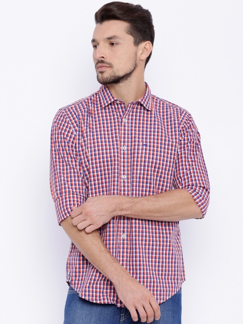 

Basics Men Orange & Blue Slim Fit Checked Casual Shirt