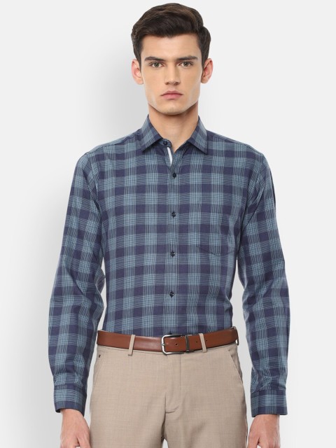 

Van Heusen Men Navy Blue Checked Pure Cotton Formal Shirt